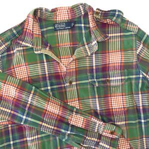 Y2k Polo Ralph Lauren Madras Plaid Button Down Shirt Men XL Holiday Church Prep
